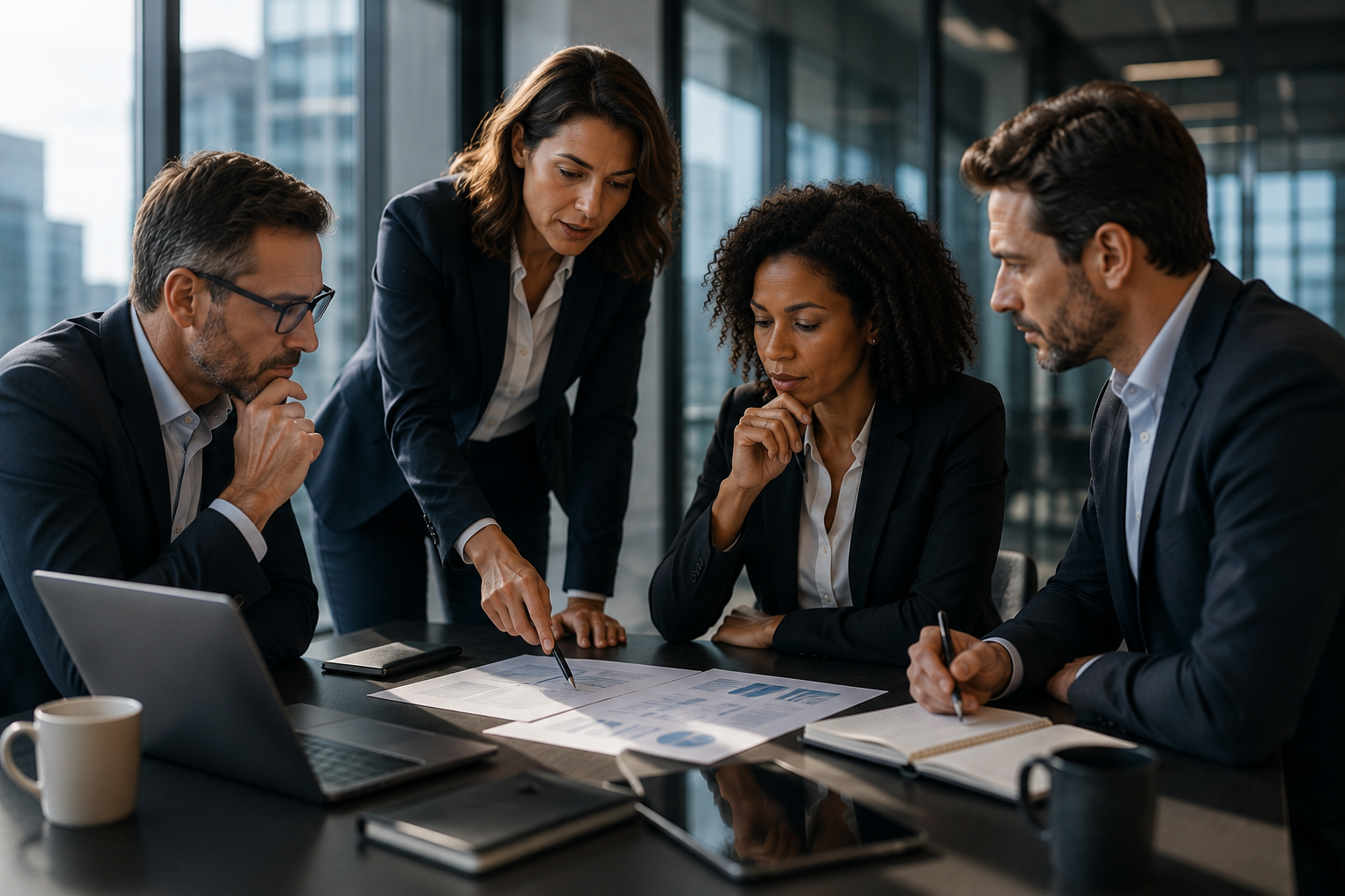 Professionnels en responsabilité analysant collectivement une situation stratégique